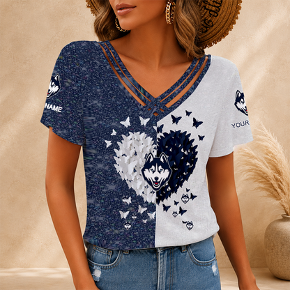 [FAN FAVORITE] NEW CUSTOMIZED NCAA MAM21 UCH UCONN HUSKIES V-NECK SHIRT