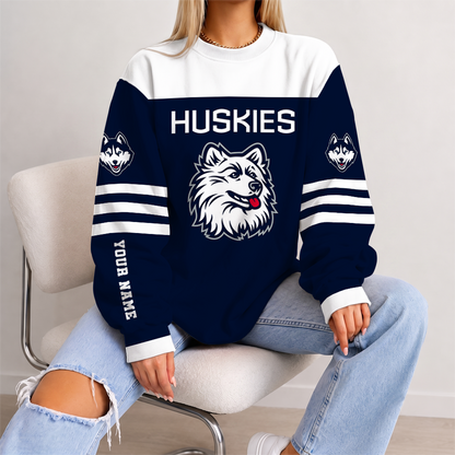 [FAN FAVORITE] NEW CUSTOMIZED NCAA MAM21 UCH UCONN HUSKIES STRAPPY UNISEX SWEATSHIRT