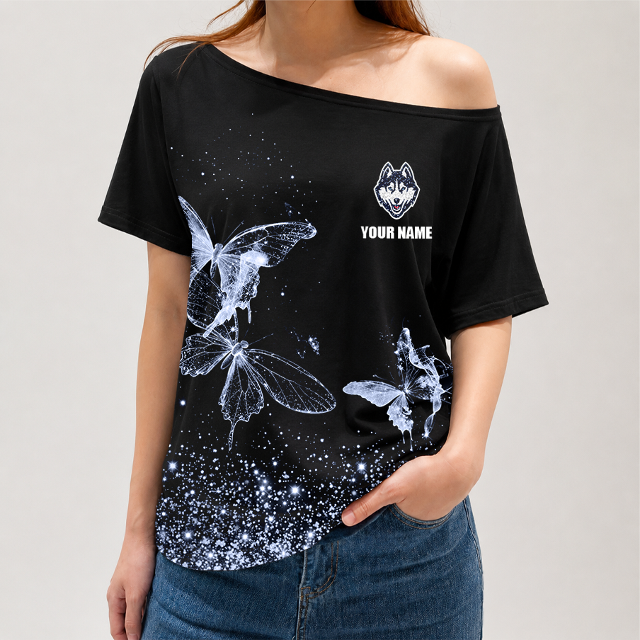 [FAN FAVORITE] NEW CUSTOMIZED NCAA MAM21 UCH UCONN HUSKIES STRAPPY OFF-SHOULDER SHIRT