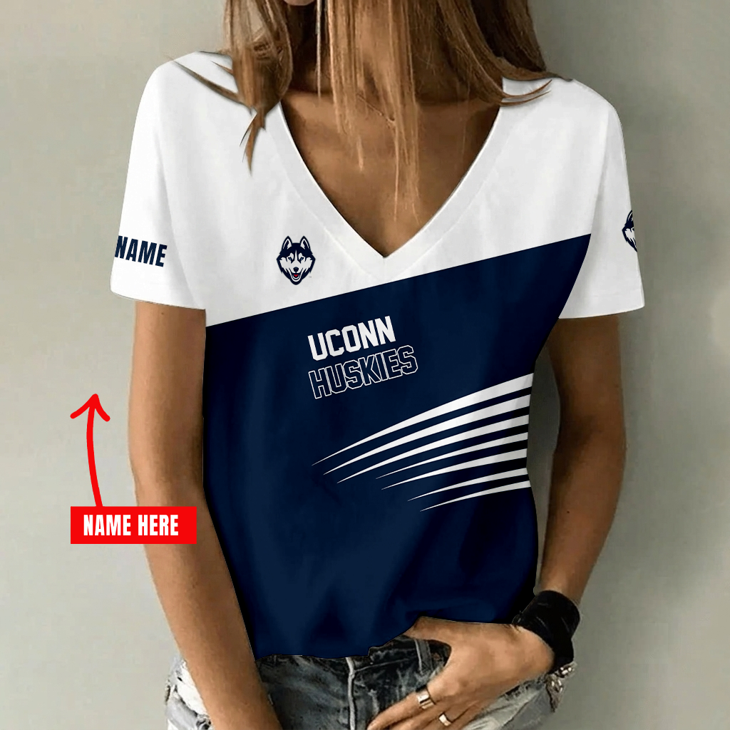 [FAN FAVORITE] NEW CUSTOMIZED NCAA MAM21 UCH UCONN HUSKIES STRAPPY V-NECK FEMALE SHIRT
