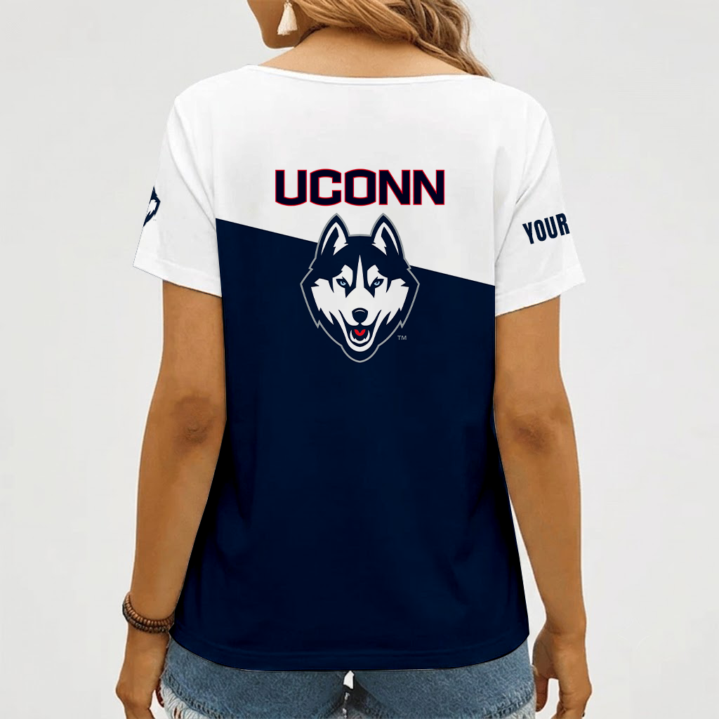 [FAN FAVORITE] NEW CUSTOMIZED NCAA MAM21 UCH UCONN HUSKIES STRAPPY V-NECK FEMALE SHIRT