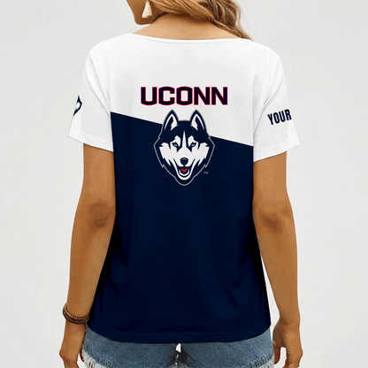 [FAN FAVORITE] NEW CUSTOMIZED NCAA MAM21 UCH UCONN HUSKIES STRAPPY V-NECK FEMALE SHIRT