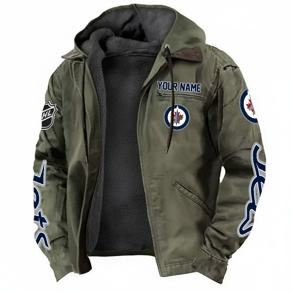 LIMITED EDITION - NEW CUSTOMIZED NHL21 WPJ WINNIPEG JETS HOODED CARDIGAN JACKET