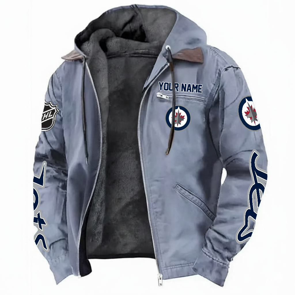LIMITED EDITION - NEW CUSTOMIZED NHL21 WPJ WINNIPEG JETS HOODED CARDIGAN JACKET