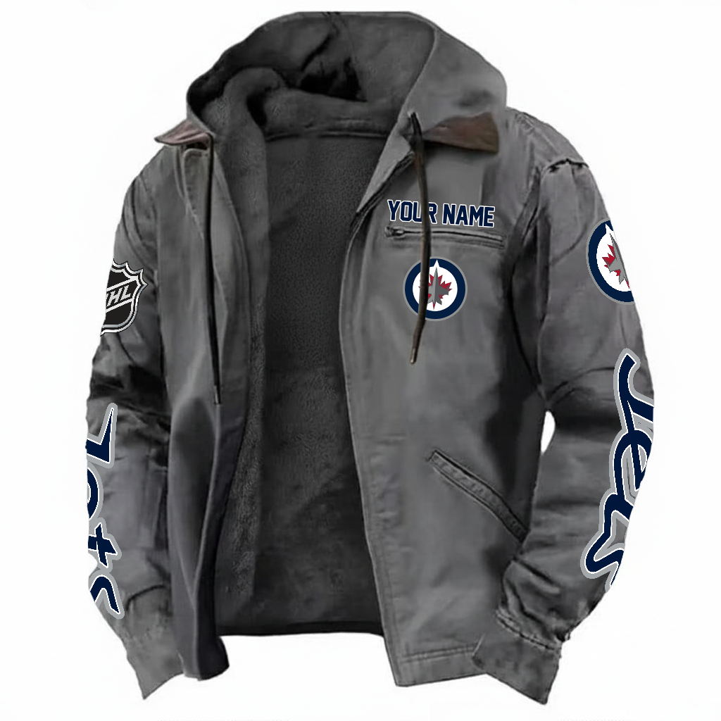LIMITED EDITION - NEW CUSTOMIZED NHL21 WPJ WINNIPEG JETS HOODED CARDIGAN JACKET