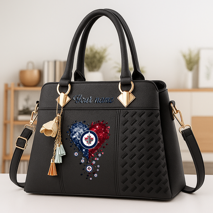 LIMITED EDITION - NEW CUSTOMIZED NHL21 WPJ WINNIPEG JETS ZIP HANDBAG MULTICOLOR