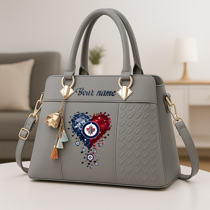 LIMITED EDITION - NEW CUSTOMIZED NHL21 WPJ WINNIPEG JETS ZIP HANDBAG MULTICOLOR