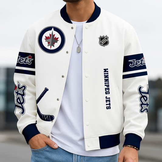 LIMITED EDITION - NEW CUSTOMIZED NHL21 WPJ WINNIPEG JETS BASEBALL JACKET, SATIN VARSITY JACKET