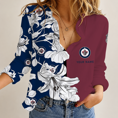[SUPER SALE] NEW CUSTOMIZED NHL21 WPJ WINNIPEG JETS WOMEN CASUAL SHIRT