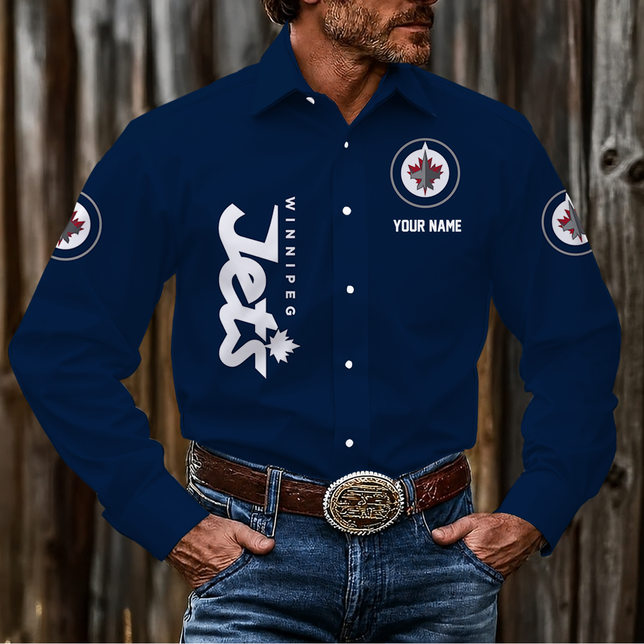 LIMITED EDITION - NEW CUSTOMIZED NHL21 WPJ WINNIPEG JETS MEN'S LONG SLEEVE BUTTON-UP SHIRT