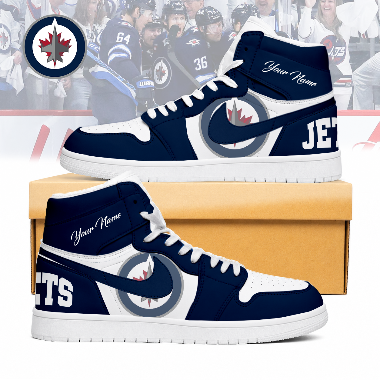 LIMITED EDITION - NEW CUSTOMIZED NHL21 WPJ WINNIPEG JETS AIR JORDAN SNEAKERS