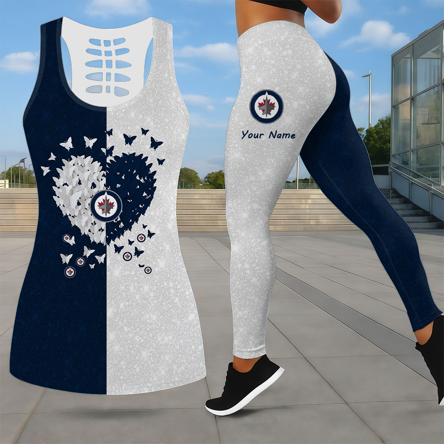 LIMITED EDITION - NEW CUSTOMIZED NHL21 WPJ WINNIPEG JETS LEGGINGS & HOLLOW TANK TOP SET