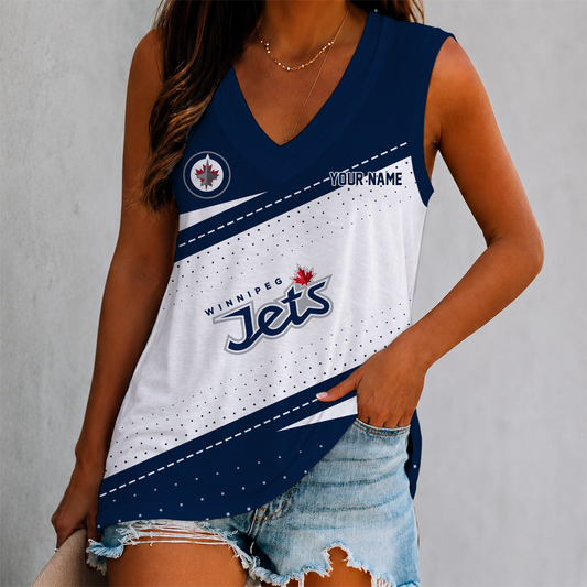 LIMITED EDITION - NEW CUSTOMIZED NHL21 WPJ WINNIPEG JETS WOMEN'S V-NECK TANK TOP