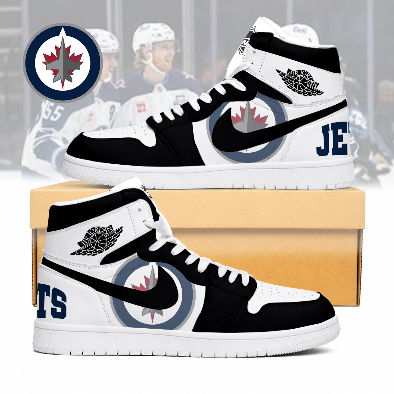 LIMITED EDITION - NEW CUSTOMIZED NHL21 WN JETS AIR JORDAN SNEAKERS