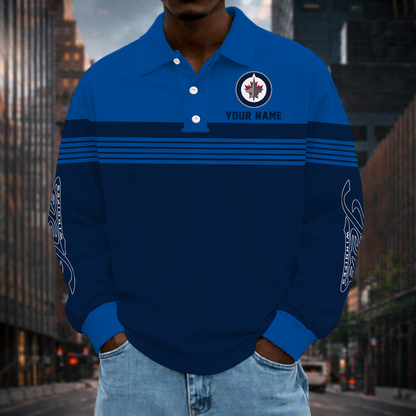 SPECIAL EDITION - NEW CUSTOMIZED NHL21 WPJ WINNIPEG JETS MEN LONG SLEEVE POLO