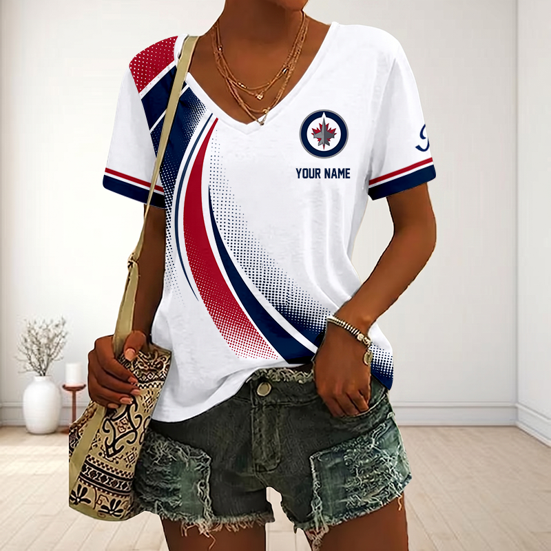 LIMITED EDITION - NEW CUSTOMIZED NHL21 WPJ WINNIPEG JETS V-NECK FEMALE SHIRT