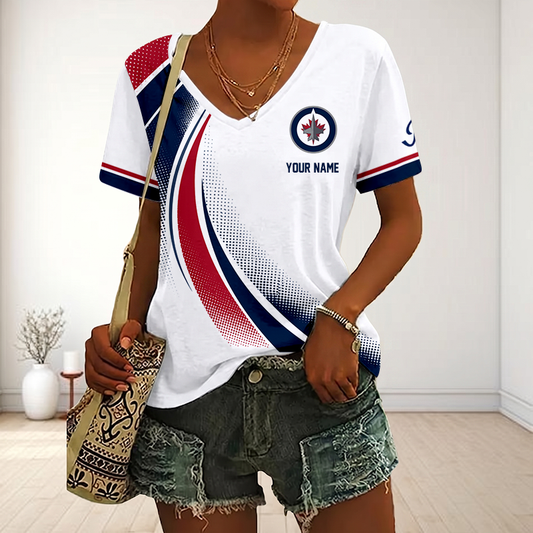 LIMITED EDITION - NEW CUSTOMIZED NHL21 WPJ WINNIPEG JETS V-NECK FEMALE SHIRT