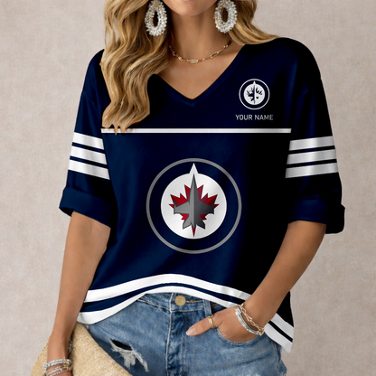 LIMITED EDITION - NEW CUSTOMIZED NHL21 WPJ WINNIPEG JETS WOMEN'S HEART V-NECK LONG SLEEVE SHIRT