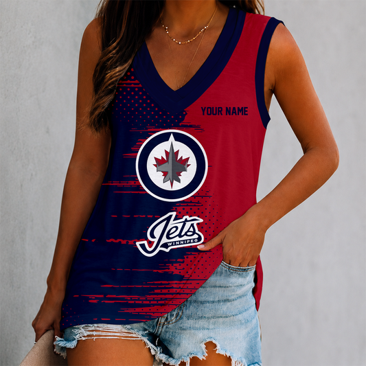 LIMITED EDITION - NEW CUSTOMIZED NHL21 WPJ WINNIPEG JETS WOMEN'S V-NECK TANK TOP