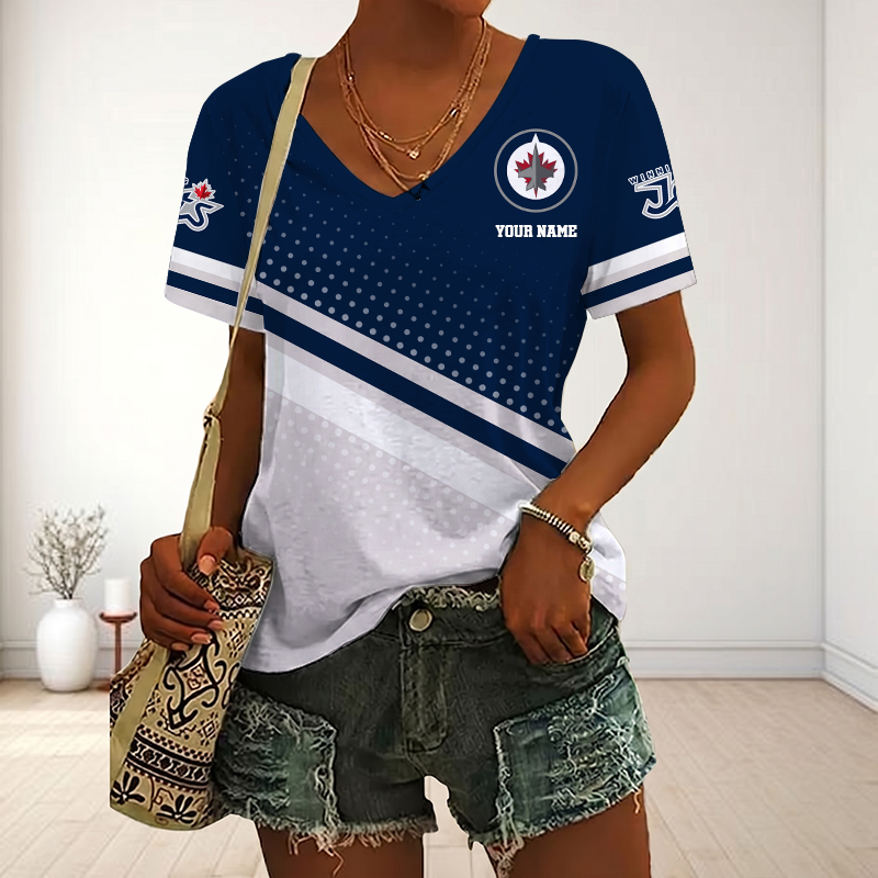 LIMITED EDITION - NEW CUSTOMIZED NHL21 WPJ WINNIPEG JETS V-NECK FEMALE SHIRT