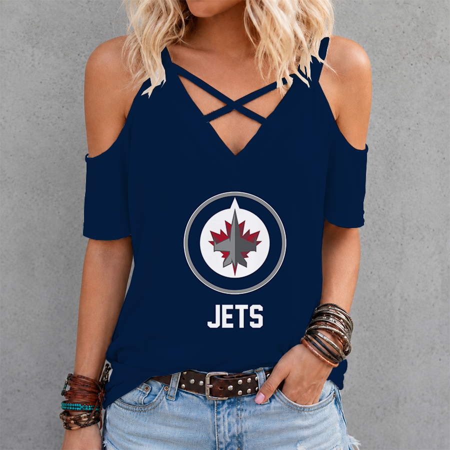 LIMITED EDITION - NEW CUSTOMIZED NHL21 WPJ WINNIPEG JETS CRISS CROSS V-NECK TOP