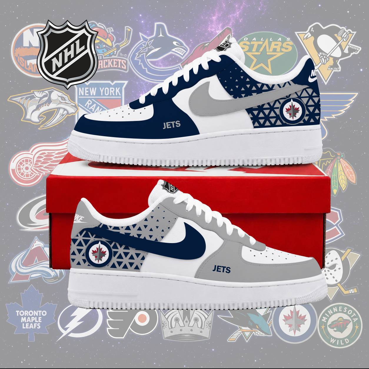 LIMITED EDITION - NEW CUSTOMIZED NHL21 WPJ WINNIPEG JETS AF1 SHOES