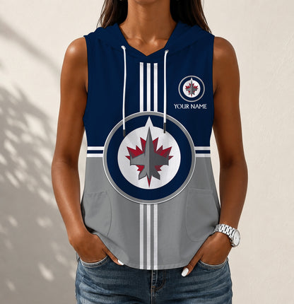VIRAL EDITION - NEW CUSTOMIZED NHL21 WPJ WINNIPEG JETS WOMEN'S SLEEVELESS HOODED POCKET TANK TOP