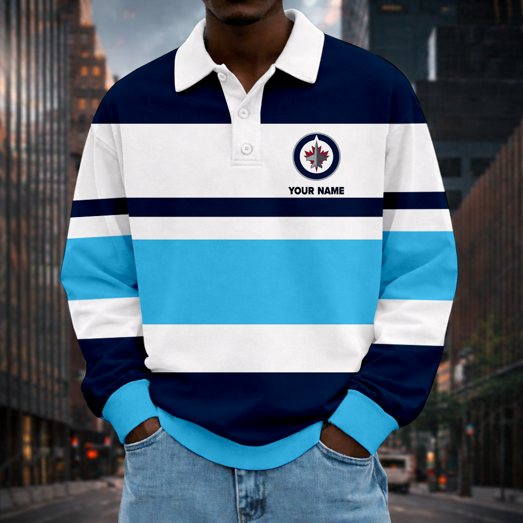 LIMITED EDITION - NEW CUSTOMIZED NHL21 WPJ WINNIPEG JETS MEN LONG SLEEVE POLO