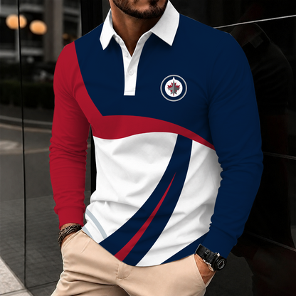[SUPER SALE] NEW CUSTOMIZED NHL21 WPJ WINNIPEG JETS MEN LONG SLEEVE POLO
