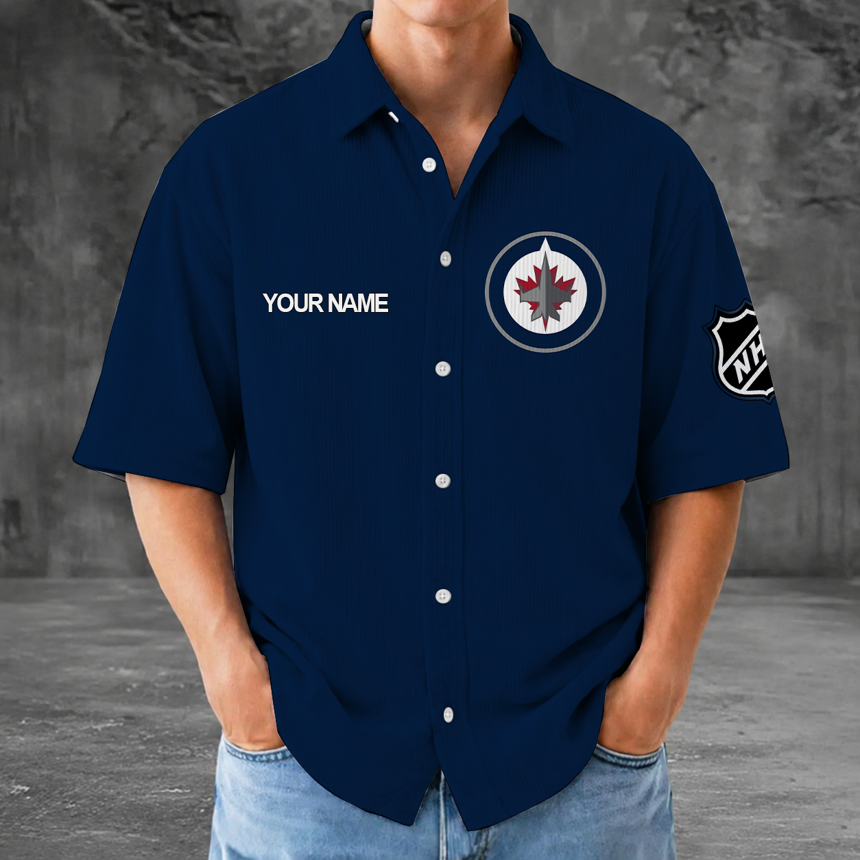 [SUPER SALE] NEW CUSTOMIZED NHL21 WPJ WINNIPEG JETS SEERSUCKER BUTTON SHIRT