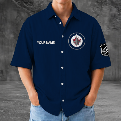[SUPER SALE] NEW CUSTOMIZED NHL21 WPJ WINNIPEG JETS SEERSUCKER BUTTON SHIRT