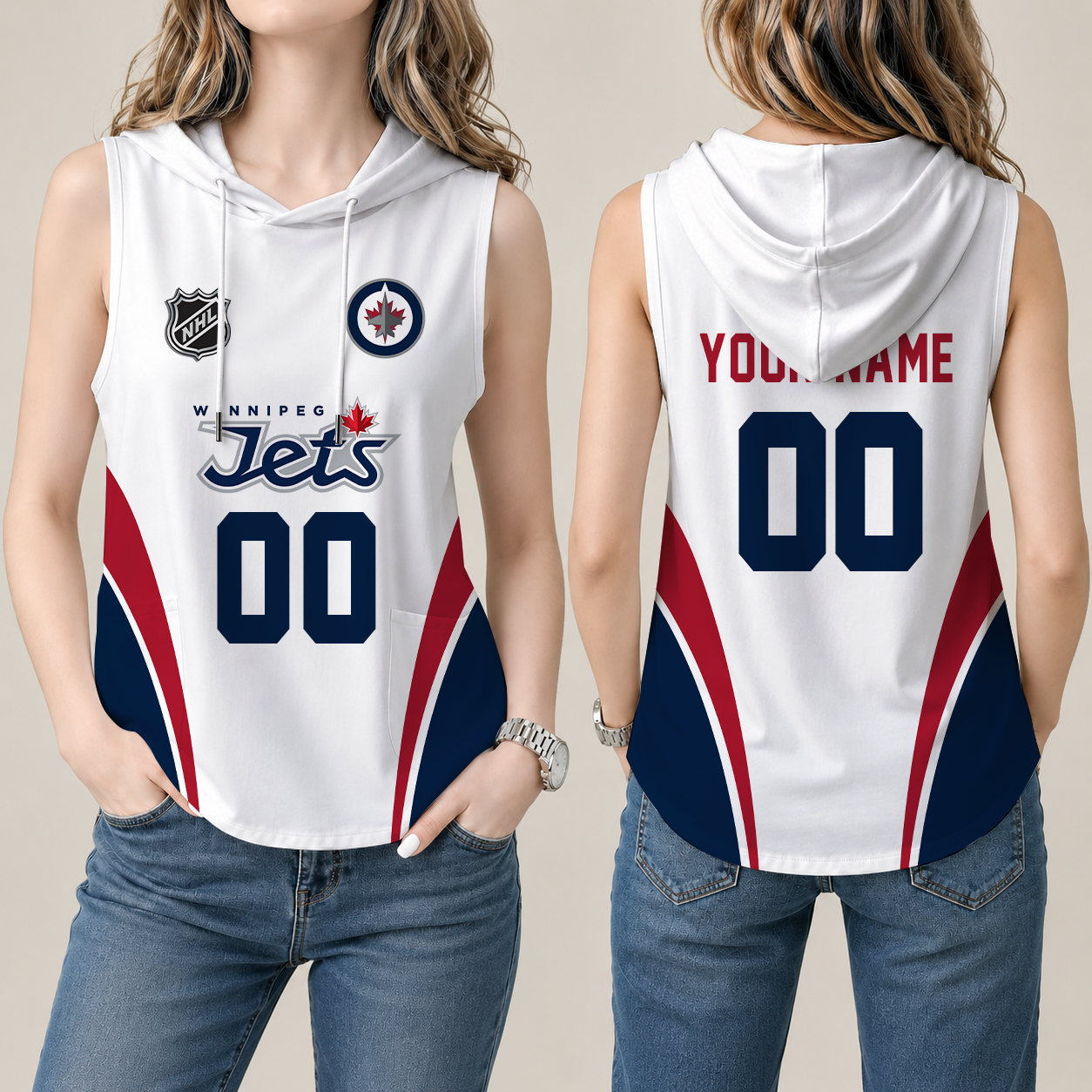 [SUPER SALE] NEW CUSTOMIZED NHL21 WPJ WINNIPEG JETS WOMEN'S SLEEVELESS HOODED POCKET TANK TOP