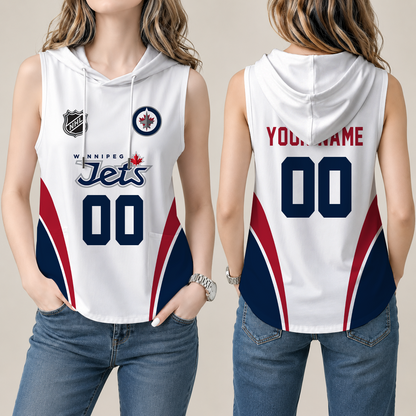[SUPER SALE] NEW CUSTOMIZED NHL21 WPJ WINNIPEG JETS WOMEN'S SLEEVELESS HOODED POCKET TANK TOP