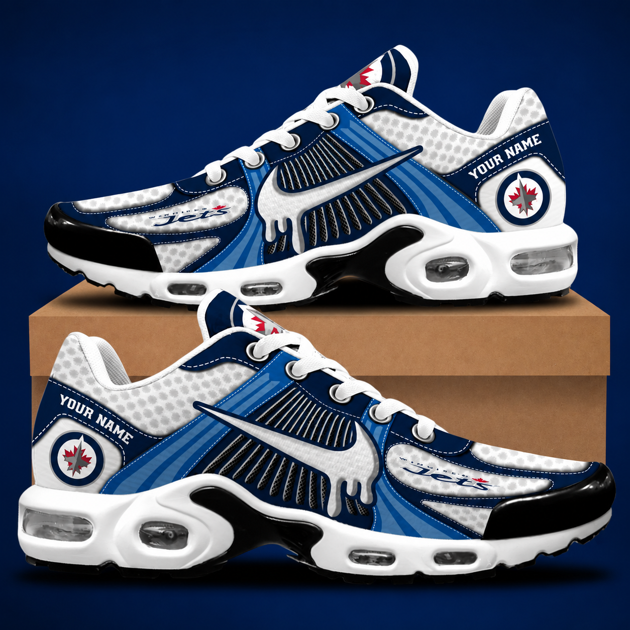 LIMITED EDITION - NEW CUSTOMIZED NHL21 WPJ WINNIPEG JETS AIR MAX PLUS SNEAKERS