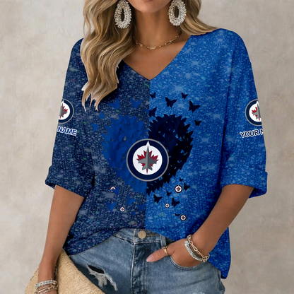 LIMITED EDITION - NEW CUSTOMIZED NHL21 WPJ WINNIPEG JETS WOMEN'S HEART V-NECK LONG SLEEVE SHIRT