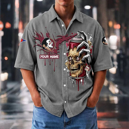 MEGA SALE - NEW CUSTOMIZED NCAA FBS21 FLS FL SEMINOLES SEERSUCKER BUTTON SHIRT