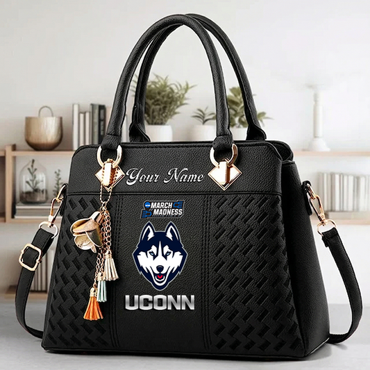 LIMITED EDITION - NEW CUSTOMIZED NCAA MAM21 UCH UCONN HUSKIES ZIP HANDBAG MULTICOLOR
