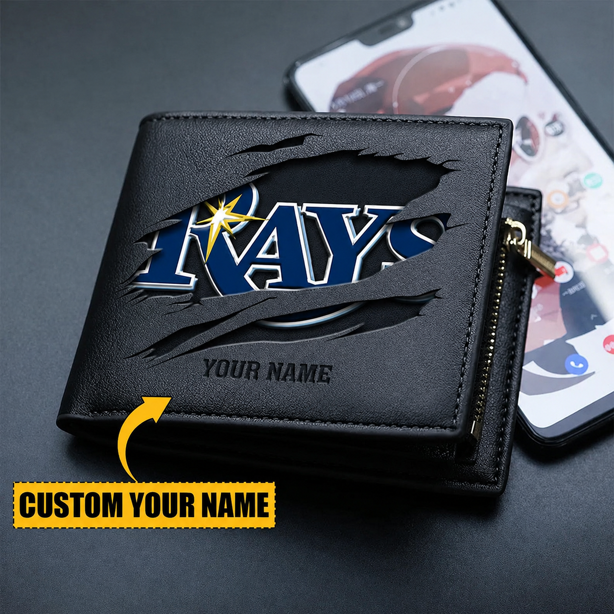 LIMITED EDITION - NEW CUSTOMIZED MLB21 TBR TAMPA BAY RAYS LEATHER WALLET