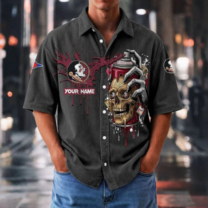 MEGA SALE - NEW CUSTOMIZED NCAA FBS21 FLS FL SEMINOLES SEERSUCKER BUTTON SHIRT
