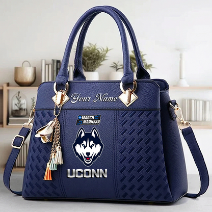 LIMITED EDITION - NEW CUSTOMIZED NCAA MAM21 UCH UCONN HUSKIES ZIP HANDBAG MULTICOLOR