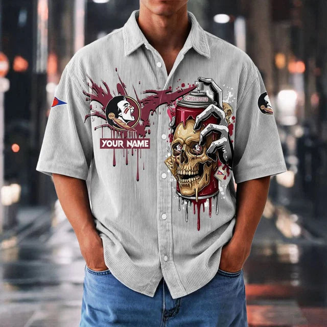 MEGA SALE - NEW CUSTOMIZED NCAA FBS21 FLS FL SEMINOLES SEERSUCKER BUTTON SHIRT