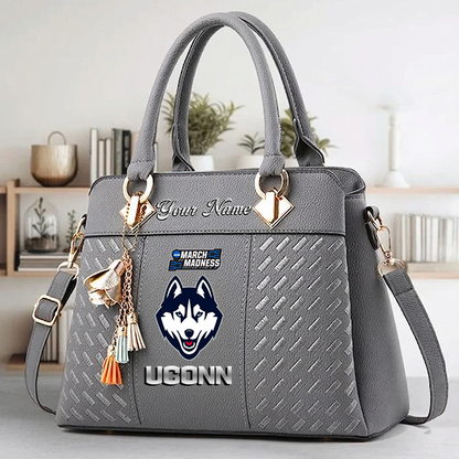LIMITED EDITION - NEW CUSTOMIZED NCAA MAM21 UCH UCONN HUSKIES ZIP HANDBAG MULTICOLOR