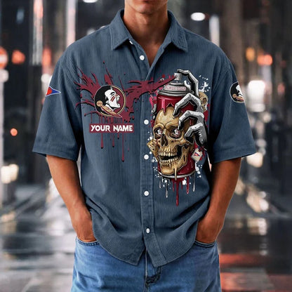 MEGA SALE - NEW CUSTOMIZED NCAA FBS21 FLS FL SEMINOLES SEERSUCKER BUTTON SHIRT