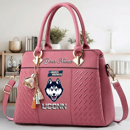 LIMITED EDITION - NEW CUSTOMIZED NCAA MAM21 UCH UCONN HUSKIES ZIP HANDBAG MULTICOLOR