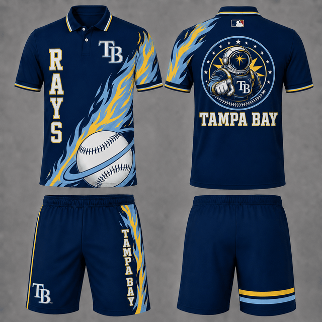 [FLASH SALE] NEW CUSTOMIZED MLB21 TBR TAMPA BAY RAYS POLO SHIRT & SHORT PANTS SET