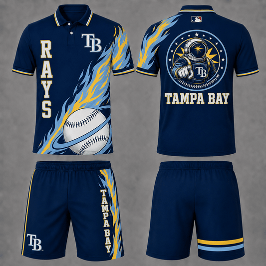 [FLASH SALE] NEW CUSTOMIZED MLB21 TBR TAMPA BAY RAYS POLO SHIRT & SHORT PANTS SET