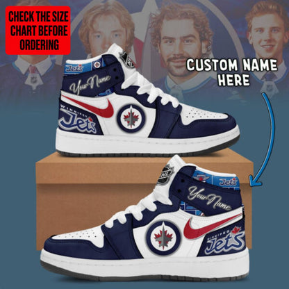 LIMITED EDITION - NEW CUSTOMIZED NHL21 WPJ WINNIPEG JETS AIR JORDAN SNEAKERS