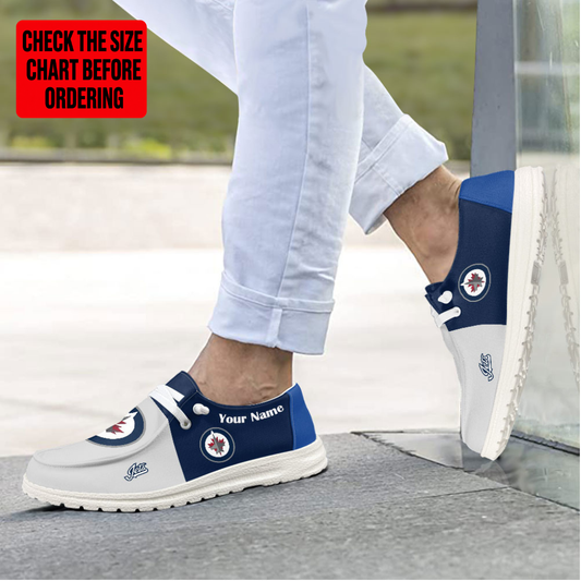 [SUPER SALE] NEW CUSTOMIZED NHL21 WPJ WINNIPEG JETS PREMIUM LOAFER SHOES