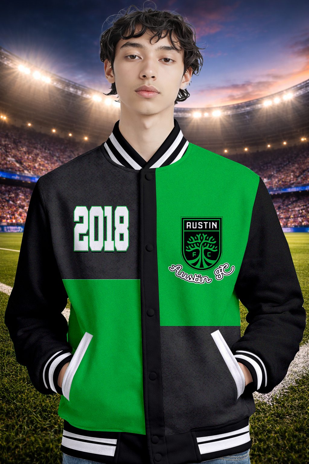 LIMITED EDITION - NEW CUSTOMIZED MLS21 ATF AUSTIN SATIN VARSITY & BASEBALL JACKET