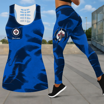 LIMITED EDITION - NEW CUSTOMIZED NHL21 WPJ WINNIPEG JETS LEGGINGS & HOLLOW TANK TOP SET